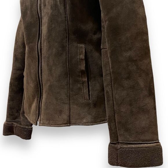 Kenneth Cole Reaction Brown Suede Sherpa Lined Zip Front Jacket - Picture 9 of 14